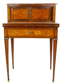 19th C French Inlaid Writing Desk, Marble Top