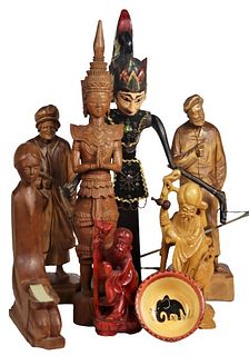 Group of (7) Wooden Figures of Various Origin