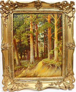 Signed 19th C. Russian School, Wooded Landscape
