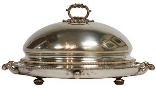 Armorial Silver Plated English Dome/Footed Tray