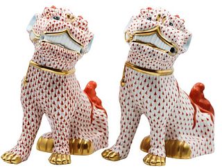 Pair of Foo Dogs, Herend Hungary Porcelain