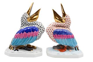 Pair of Herend Hungary Porcelain Pelican Figurines
