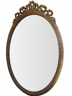 Monumental Oval Wall Mirror in Wooden Frame