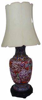 Monumental Cloisonné Chinese Lamp 20th C.