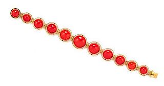 * A Yellow Gold and Coral Bracelet, 20.25 dwts.