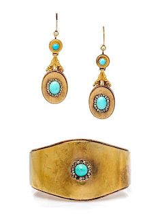 * An Antique Yellow Gold and Turquoise Demi Parure, 32.90 dwts.