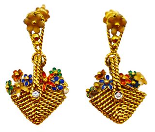 18k Gold Genuine Diamond Basket Earrings