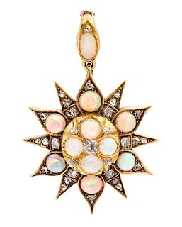 * A Yellow Gold, Opal and Diamond Convertible Pendant/Brooch, Circa 1900, 13.90 dwts.