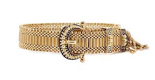 * A Yellow Gold and Enamel Belt Bracelet, 32.60 dwts.