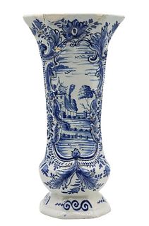 Dutch Delft Blue & White Fluted Vase