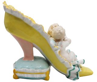 Porcelain Shoe with Cherubs Figurine