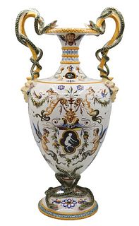 Italian Painted Porcelain Tall Vase