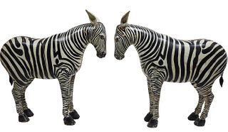 Pair of Large Carved Zebra Figures