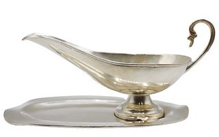 Mexico Silver Plate Gravy Boat & Saucer