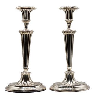 English Silver Plate Pair of Candlesticks