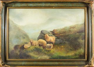 Antique Highland Sheep in a Landscape, Oil