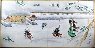 Large Japanese Samurai Painting on Tile