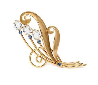 A 14 Karat Rose Gold, Sapphire and Aquamarine Brooch, Tiffany & Co., 9.60 dwts.