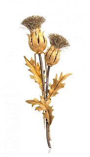 An 18 Karat Yellow Gold and Silver Thistle Brooch, Mario Buccellati, 40.30 dwts.