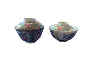 (2) Antique Chinese Porcelain Tea Bowls w/ Covers