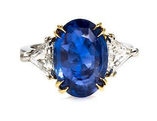 A Platinum, 18 Karat Yellow Gold, Sapphire and Diamond Ring, Aletto Brothers, 6.30 dwts.