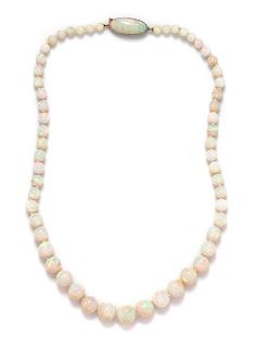 A Single Strand Graduated Opal Bead Necklace,