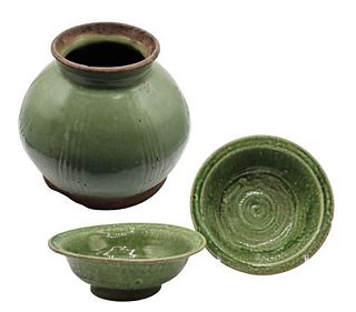 Chinese Celadon Bowls (2) and Pot (1), 20th C