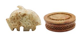 Chinese Carved Hard Stone Jewelry Box & Stone Seal