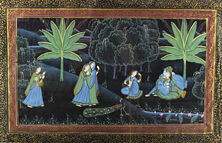 Krishna-Radha, Indian Gouache on Silk