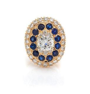 A Yellow Gold, Diamond and Sapphire Ring, 6.50 dwts.