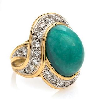 * An 18 Karat Yellow Gold, Turquoise and Diamond Ring, 8.40 dwts.