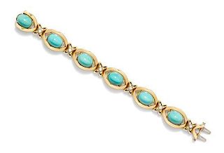 * An 18 Karat Yellow Gold and Turquoise Bracelet, Cellino, 37.30 dwts.