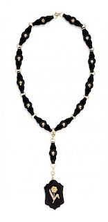 A Yellow Gold, Onyx and Seed Pearl Necklace, 51.60 dwts.