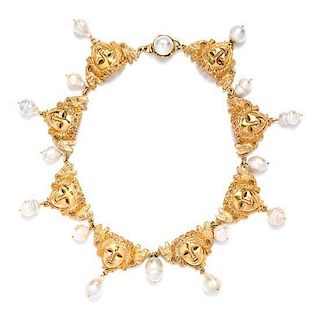 * An 18 Karat Yellow Gold and Cultured South Sea Pearl Necklace, Tony Duquette, 128.90 dwts.