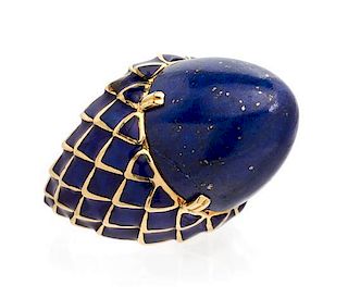 * A Yellow Gold, Lapis Lazuli and Enamel Ring, 17.00 dwts.