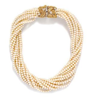 An 18 Karat Gold, Diamond and Cultured Pearl Torsade Necklace,