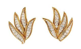 A Pair of Two Tone Gold and Diamond Earclips, 8.20 dwts.