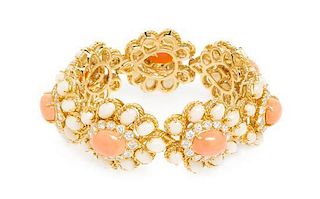 An 18 Karat Yellow Gold, Coral and Diamond Bracelet, Van Cleef & Arpels, New York, Circa 1960, 61.70 dwts.