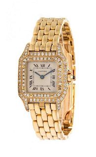 An 18 Karat Yellow Gold and Diamond Panthere Wristwatch, Cartier,