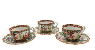 Group of (3) Rose Medallion Teacups and (3)Saucers