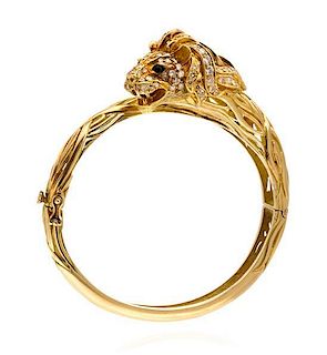 * An 18 Karat Yellow Gold, Diamond and Onyx Bracelet, French, 34.00 dwts.
