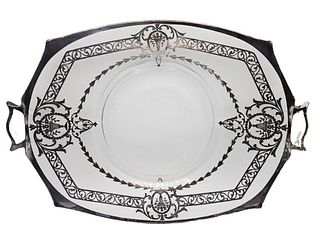 Silver Overlay Glass Tray