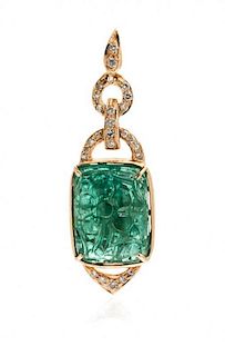* A Yellow Gold, Emerald and Diamond Pendant, 3.70 dwts.
