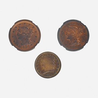 Three U.S. 1/2C and 1C Coins