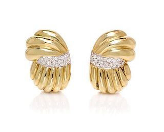 A Pair of 18 Karat Gold and Diamond Earclips, Damiani, 9.80 dwts.