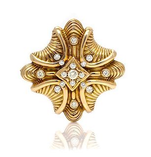 A Yellow Gold and Diamond Pendant/Brooch, 20.70 dwts.