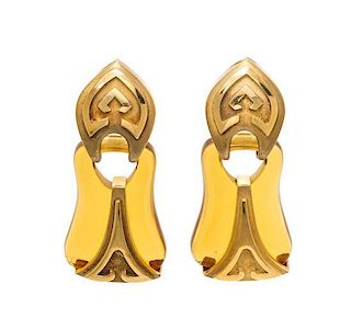 * A Pair of 18 Karat Yellow Gold and Citrine Earrings, Winc Creations by Robert Wander, 33.90 dwts.