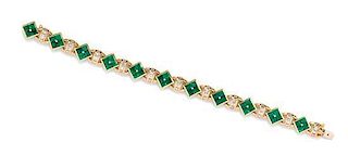 An 18 Karat Yellow Gold, Emerald and Diamond Bracelet, Adler, 21.80 dwts.