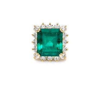 An 18 Karat Yellow Gold, Emerald and Diamond Ring, 10.40 dwts.