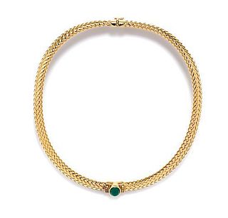 An 18 Karat Yellow Gold, Emerald and Diamond Collar Necklace, 46.70 dwts.